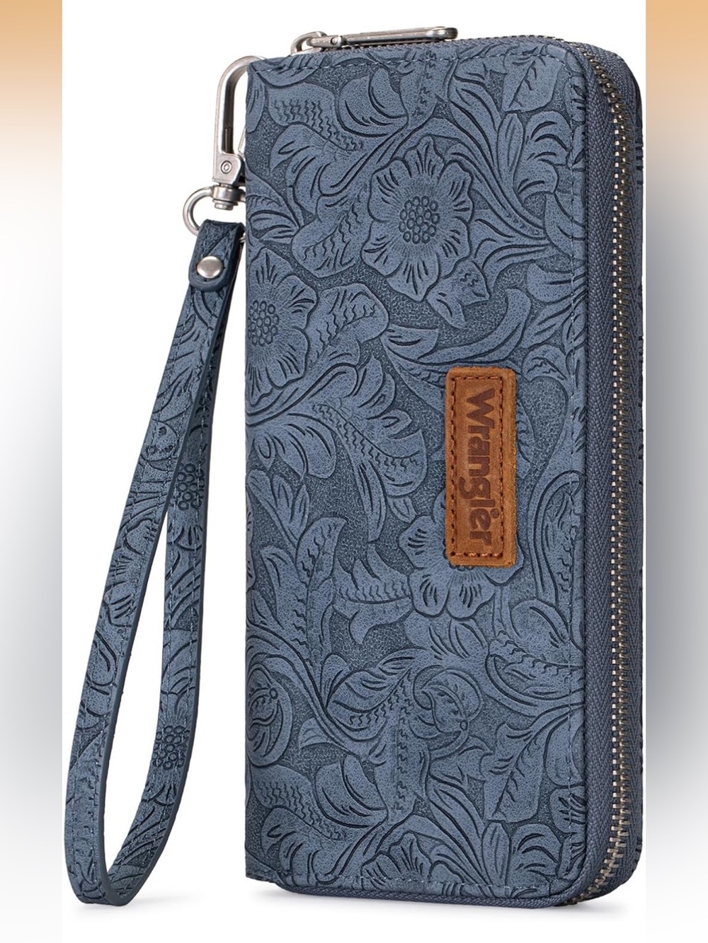 Wrangler Floral Embossed Blue Wristlet Wallet